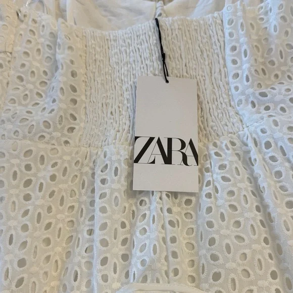 ZARA White Eyelet Ruffle Mini Dress - Picture 5 of 5